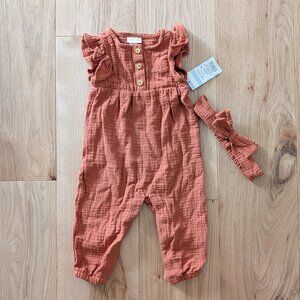 NWT Cat & Jack romper and headband set, size 6-9m